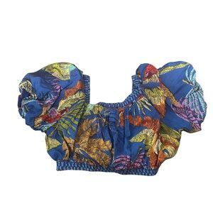 FARM Rio Multicolor Puff Sleeve Crop Top M